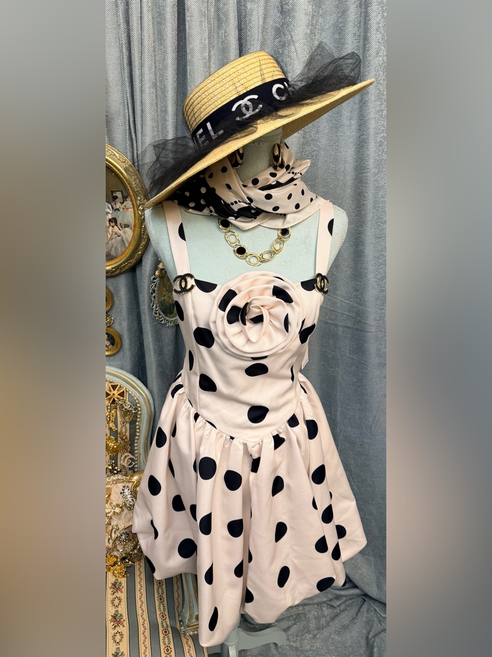 Brigitte Bardot Polka Dot Dress with Huge Scarf